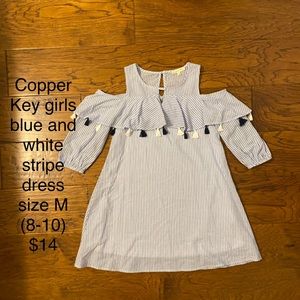 Copper Key blue and white cold shoulder dress
